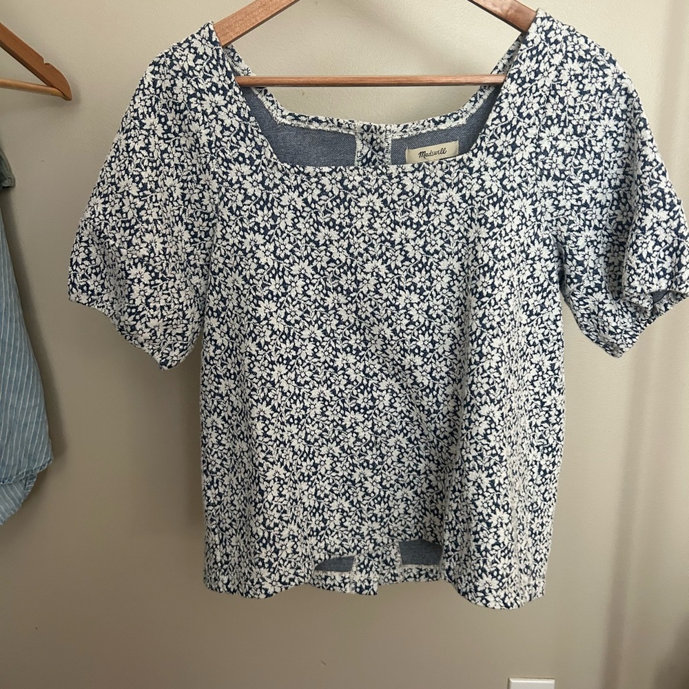 Madewell Blue and White Floral Blouse